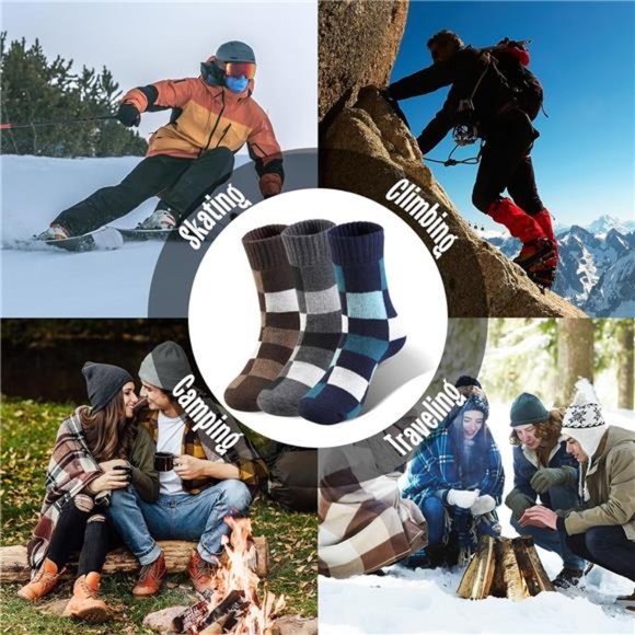 3 Pairs Men's Wool Socks Thick Thermal Winter Merino Wool Socks, Multicolor - Picture 6 of 6